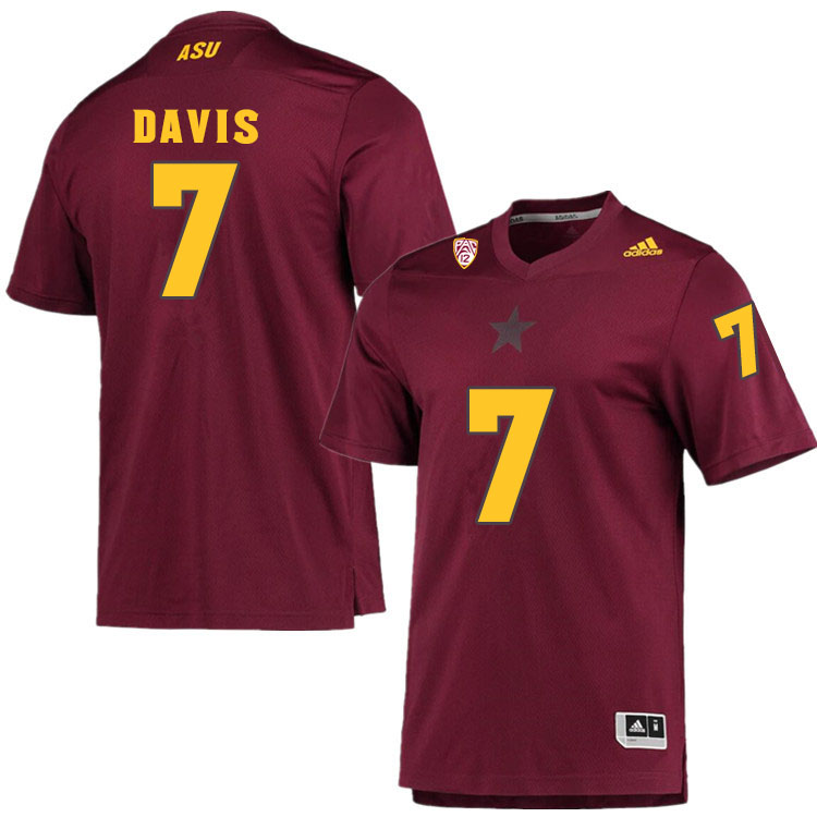 Men #7 Timarcus DavisArizona State Sun Devils College Football Jerseys Sale-Maroon
